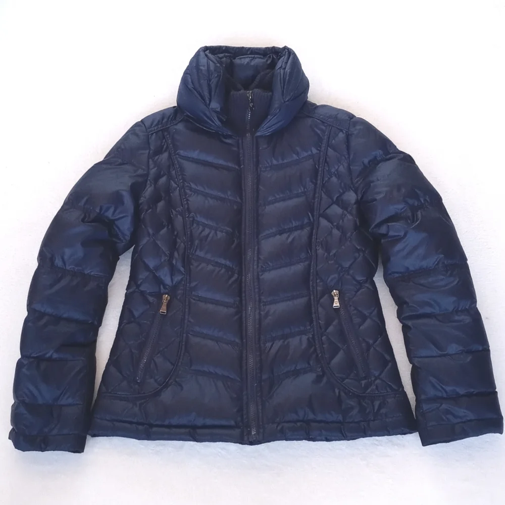 Guess Women’s Navy Blue Quilted Puffer Ski Snow Winter Long Sleeve Coat Small - Picture 3 of 16